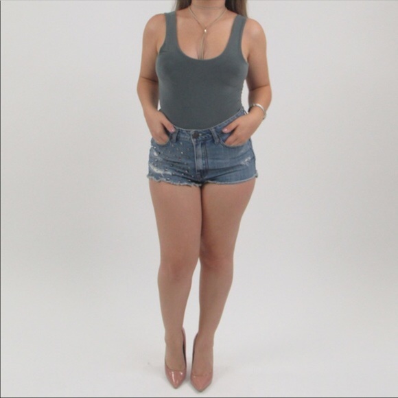 Open back olive green bodysuit. - Picture 3 of 7